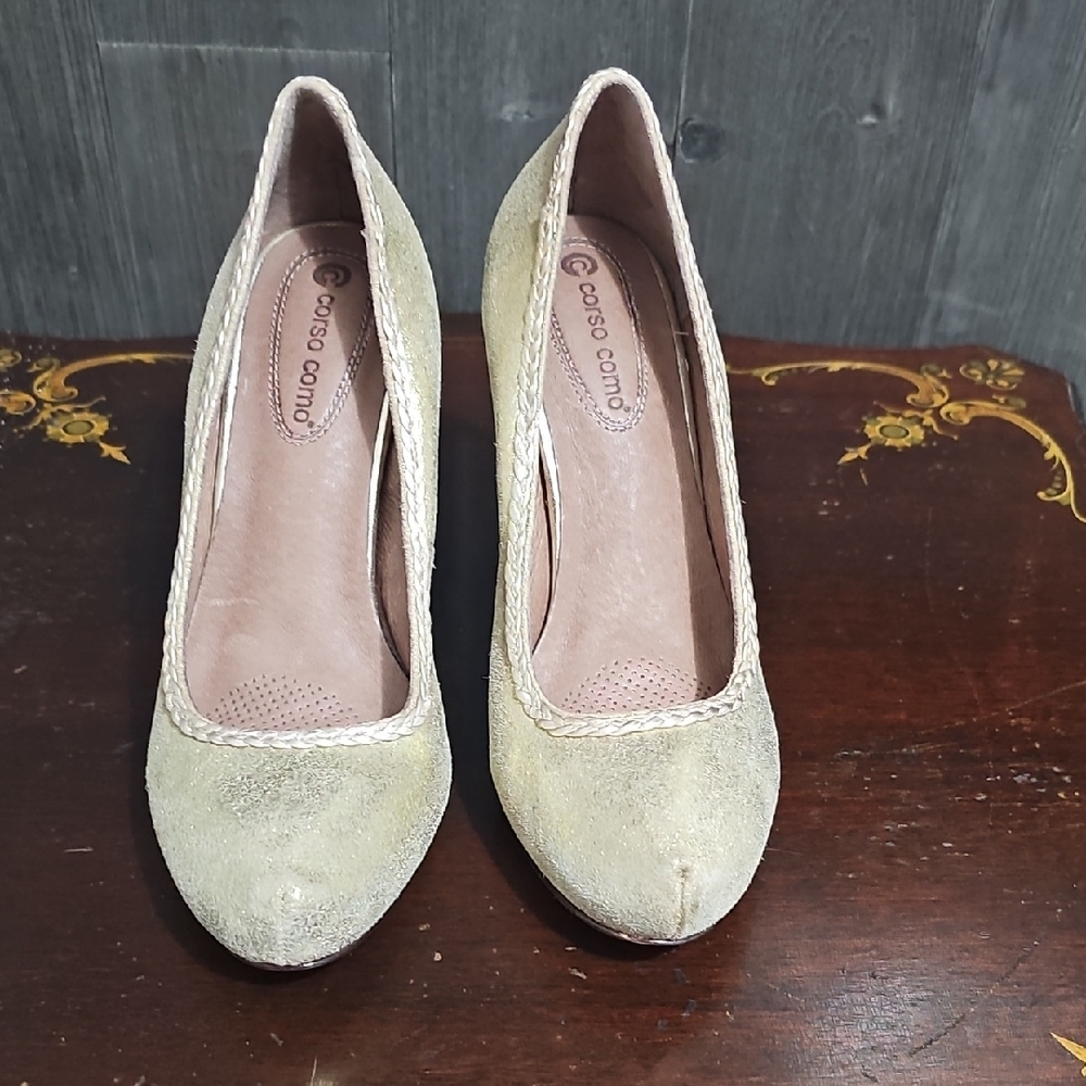 Corso Como Beige Suede Braided-Trim Pumps